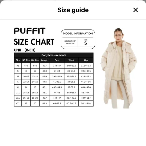 PUFFIT Hooded Long Puffer Coat – Cream | 3XL (16-18) | Water Repellent - Picture 2 of 6